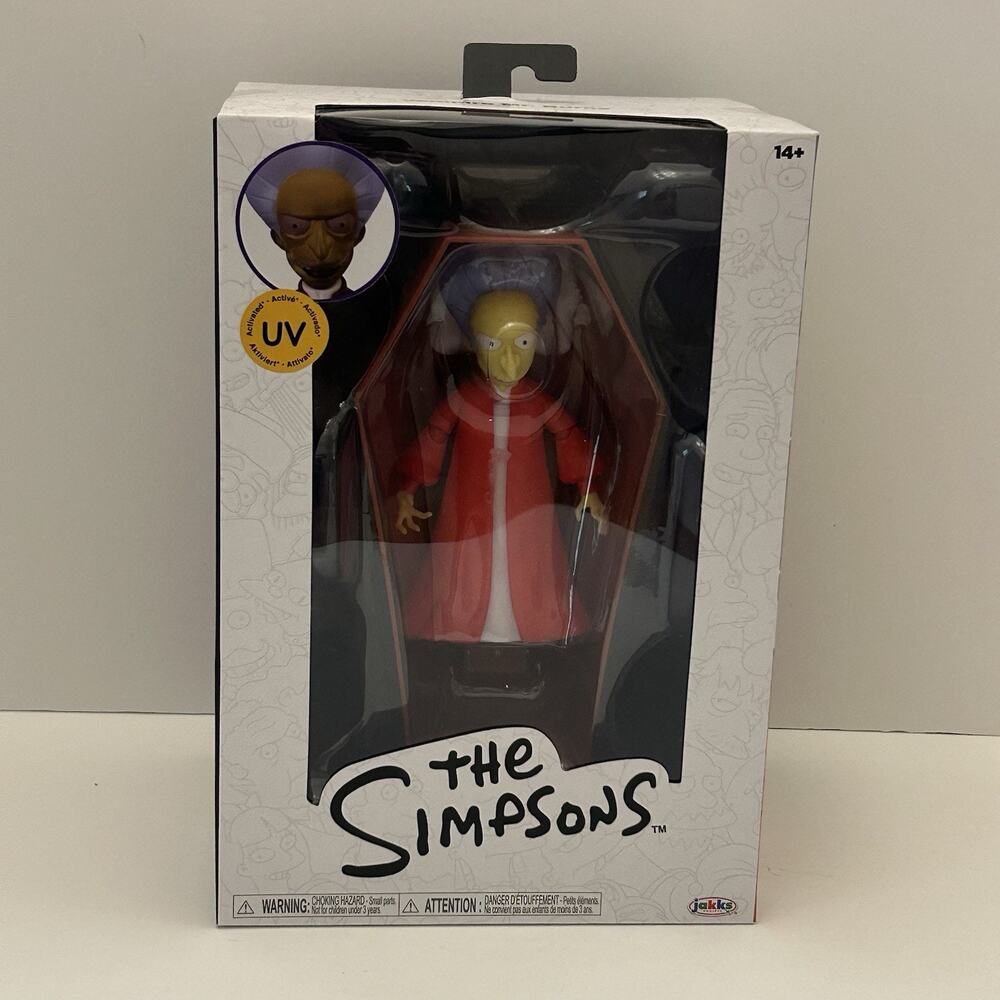 The Simpsons Vampire Mr. Burns Action Figure with Coffin Jakks Pacific UV NEW